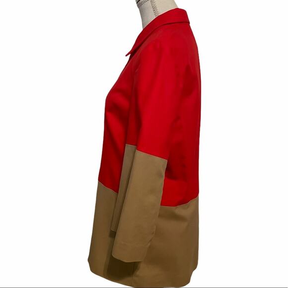 Coldwater Creek Colorblock Long Jacket Red Tan Khaki Bell Sleeves Size 10 - Picture 3 of 10